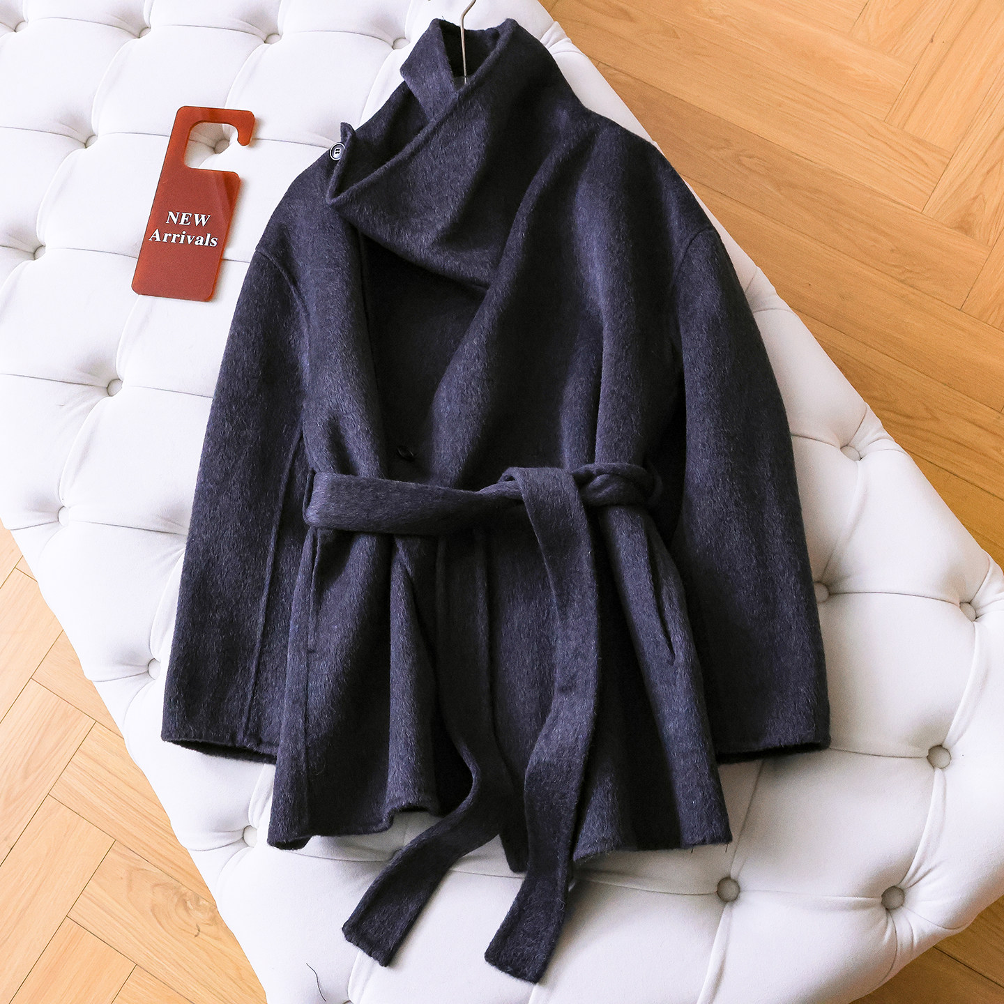 韩版通勤立领双面呢中长羊毛大衣