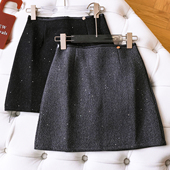 新款 重工亮片高腰显瘦a字裙西装 短裙2025冬季 毛呢女裙半身裙Q085
