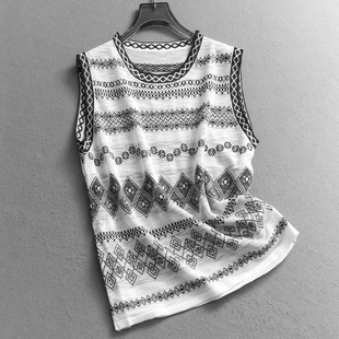 女吊带背心C792 新款 民族风几何提花外穿无袖 宽松针织上衣2025夏季