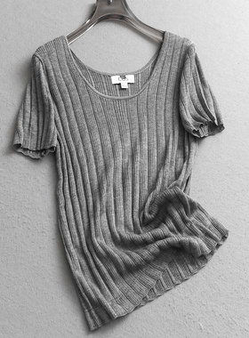 纯色冰感薄款修身版型罗纹圆领2025夏季新款气质短袖女针织衫C830