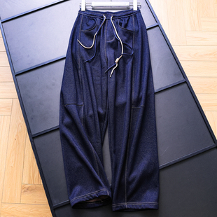 女裤 立体剪裁阔腿休闲裤 B989 垂坠抽绳松紧腰宽松直筒裤 加绒加厚