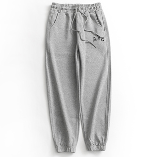 S093字母刺绣系带松紧腰收口裤脚秋冬新款减龄百搭女裤休闲裤卫裤