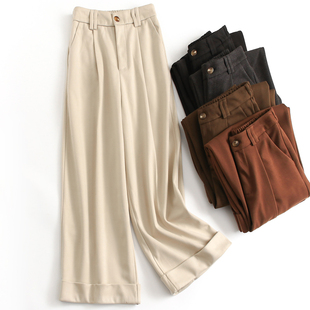 休闲裤 通勤百搭女长裤 H661 垂感直筒裤 纯色宽松显瘦高腰捏褶阔腿裤