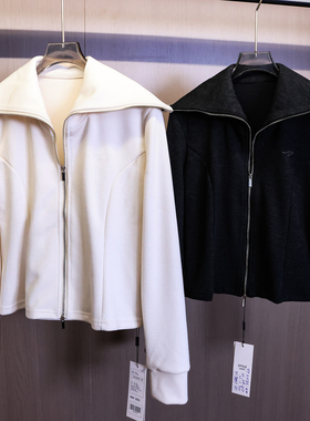 「版型分割设计」纯色海军领双拉链短款修身长袖女装百搭外套B112