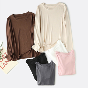 弹力内搭T恤F427 春秋纯色简约修身 7A抗菌百搭圆领长袖 软糯打底衫