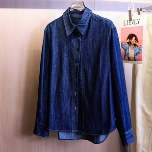 牛仔衬衫 复古蓝色宽松显瘦翻领休闲通勤2025秋季 女装 长袖 B745 新款