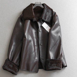 「正反双面穿」纯色皮毛一体加厚宽松夹克长袖 保暖女皮衣外套Q164