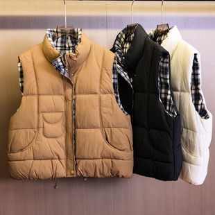 格子拼接宽松显瘦加厚夹棉保暖立领无袖 休闲马夹M438 坎肩外套女装