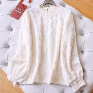 衬衫 浮雕爱心提花木耳花边立领减龄百搭2026春季 女装 长袖 W662 新款