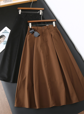 复古风纯色显瘦高腰伞裙a字裙长裙2025春季新款休闲女半身裙K147