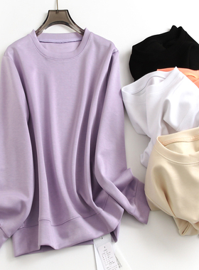 纯色宽松显瘦藏肉圆领套头上衣春秋新款气质百搭休闲女装卫衣M802