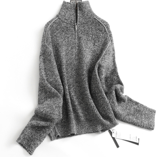 毛衣H719 女装 绵羊毛混纺软糯显瘦高领半拉链通勤气质长袖 针织线衫