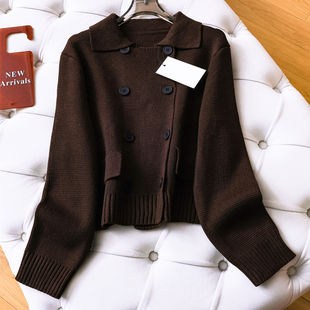 长袖 新款 通勤毛衣女M917 外套2025冬季 纯色翻领双排扣显瘦针织开衫