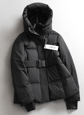 90鹅绒！纯色收腰极寒服连帽立领蓄热保暖冲锋衣长袖女羽绒服Q565