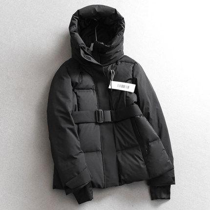 90鹅绒！纯色收腰极寒服连帽立领蓄热保暖冲锋衣长袖女羽绒服Q565