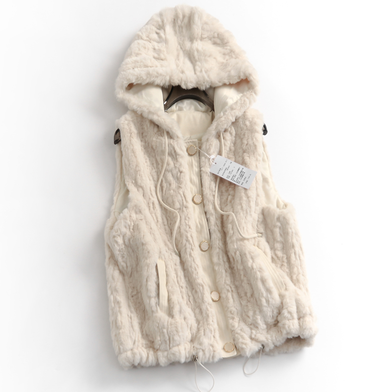 纯色宽松拼皮单排扣连帽无袖马夹