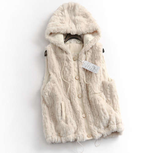 纯色宽松拼皮单排扣连帽无袖马夹