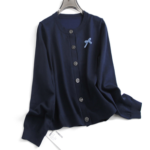 女针织衫 蝴蝶结装 长袖 秋冬新款 F455 饰简约显瘦圆领单排扣毛衣开衫