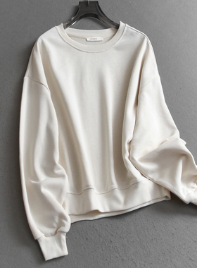 简约纯色宽松显瘦圆领落肩袖2025秋季新款长袖百搭休闲女卫衣V347