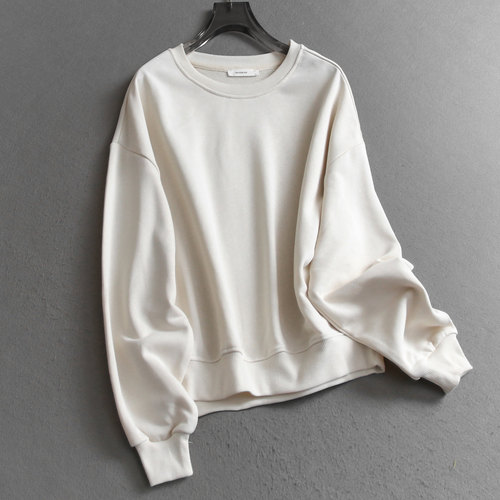 简约纯色宽松显瘦圆领落肩袖卫衣