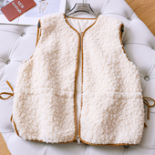 撞色抽绳收腰仿羊羔绒加厚无袖 马夹W186 坎肩外套毛绒百搭背心女装