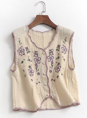 H207波西米亚复古民族风刺绣手工镂空钩花背心马甲女装外搭开衫
