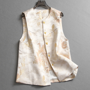 新款 坎肩外套2025春季 复古百搭女马夹L220 国风提花圆领无袖 新中式