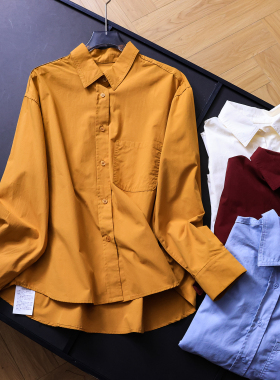 简约百搭纯色翻领单口袋宽松长袖2025秋季新款通勤休闲女衬衫B072