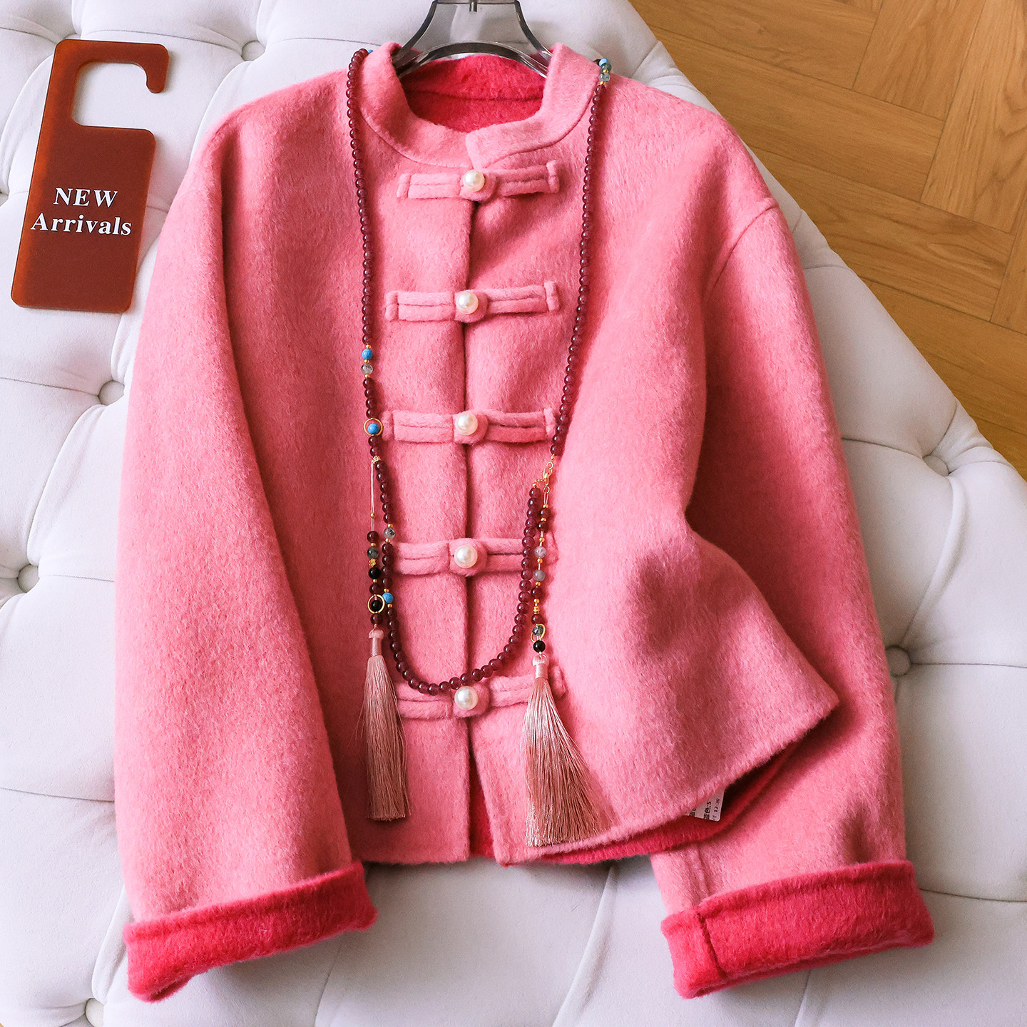 新中式国风立领盘扣双面呢女外套