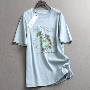 休閑女裝 燙鉆刺繡印花寬松顯瘦圓領(lǐng)2025夏季 新款 正肩短袖 T恤X222
