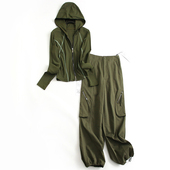 女休闲运动套装 修身 裤 健身外套可配一套工装 K481 速干透气连帽长袖