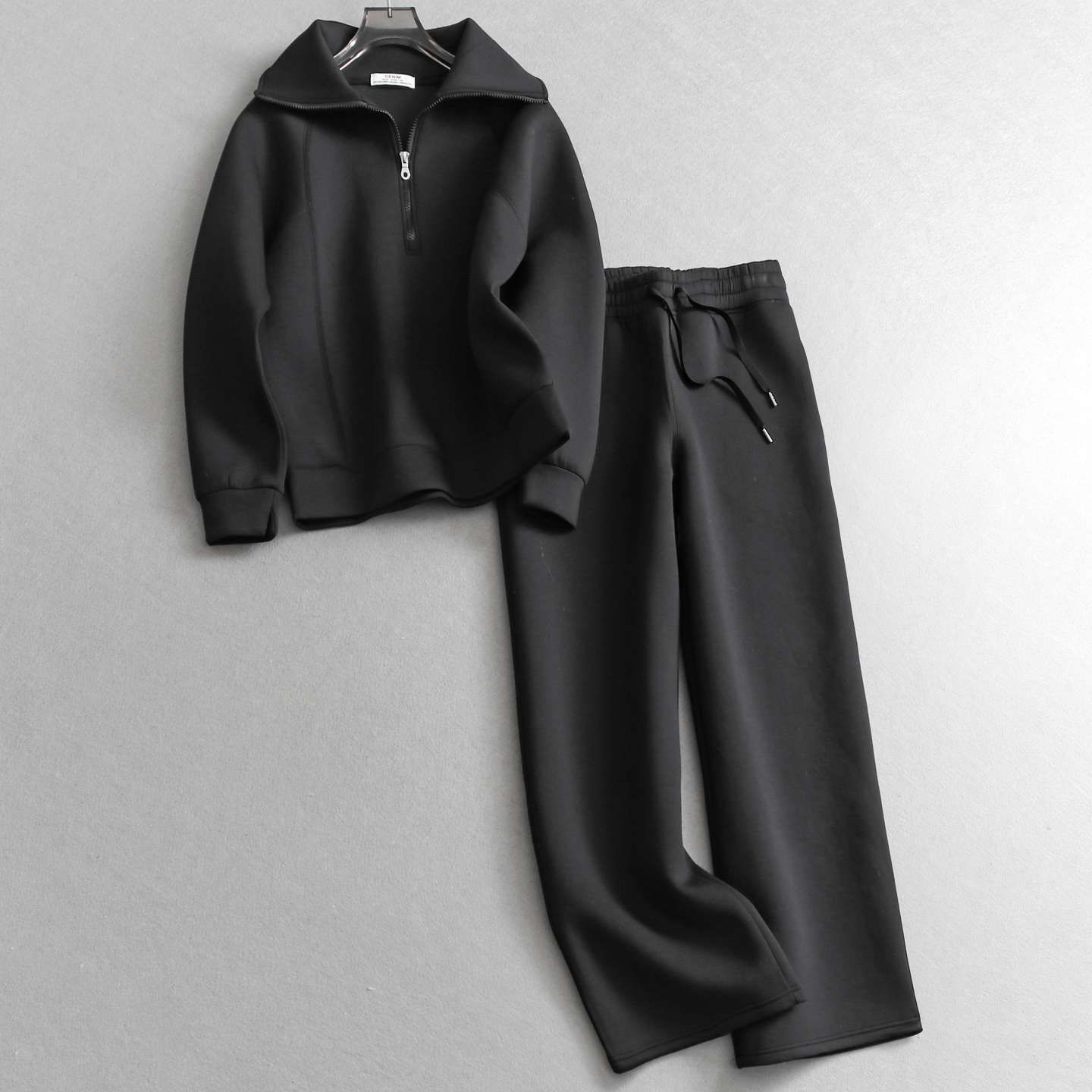 半拉链翻领真空棉卫衣卫裤套装女