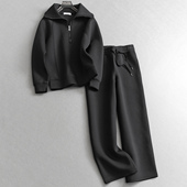 半拉链翻领真空棉套头卫衣可配一整套松紧腰直筒卫裤 女M574 套装