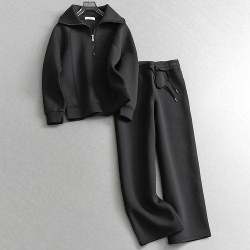 半拉链翻领真空棉卫衣卫裤套装女