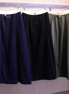 立体剪裁拼接撞色松紧腰A字裙2025秋季新款通勤百搭女半身裙B584