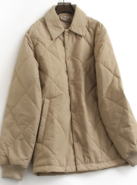 情侣款菱格绗缝宽松翻领单排扣夹克保暖外套长袖女装棉衣棉服H062