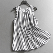 撞色条纹宽松显瘦圆领无袖 C586 度假风女衬衫 背心上衣2025夏季 新款