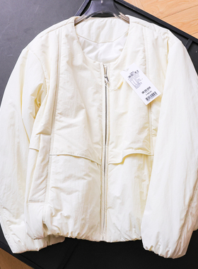 「绵羊毛填充」纯色廓形松弛感圆领加厚保暖外套长袖女装棉衣M350