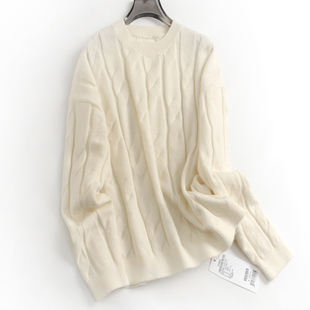 山羊绒软糯亲肤宽松显瘦圆领针织线衫 通勤毛衣女G208 2024秋新长袖