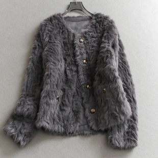 纯色软糯轻熟韩系皮毛一体圆领加厚保暖环保皮草长袖 外套M697 女装