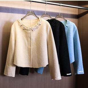 纯色女装 法式 新款 双面呢大衣2025秋季 毛呢外套B020 简约蝴蝶结短款