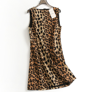 豹纹印花显瘦修身包臀裙圆领无袖背心裙气质欧美风短裙连衣裙S085