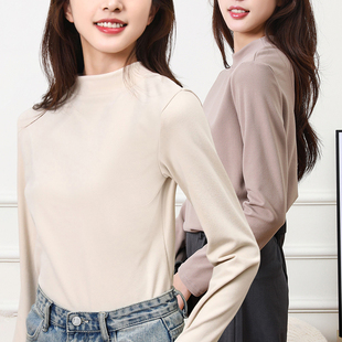 纯色高圆领百搭栀子花山茶精油打底衫 上衣女M250 T恤2025秋冬新款