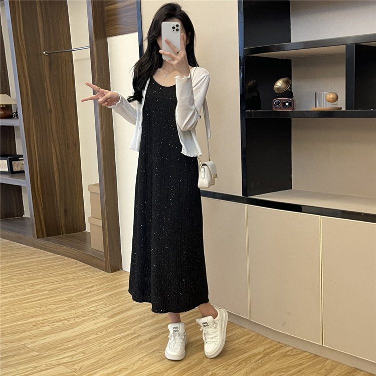 高克重闪闪吊带裙撒银纯欲连衣裙