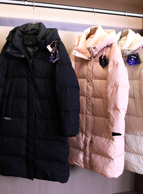 「情侣款」加厚保暖纯色过膝长款防风连帽宽松长袖羽绒服女B454