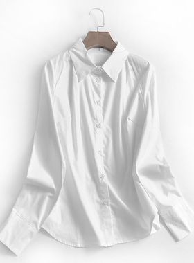 F443纯色极简风翻领单排扣春季新款2023百搭长袖休闲衬衫女装衬衣