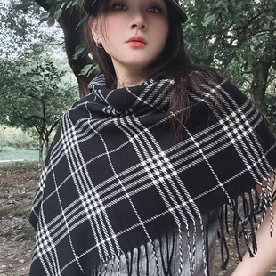 羊绒触感柔软舒适秋冬韩版 复古披肩加厚围巾N808 双面围巾男女同款