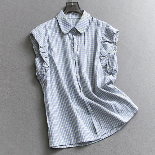 格子显瘦遮肉翻领减龄甜美女衬衫