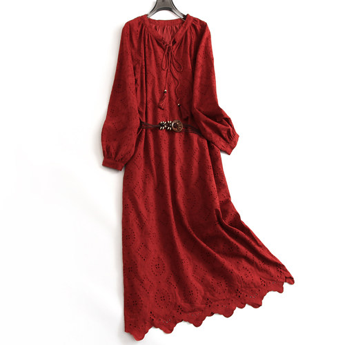 优雅气质长袖a字裙女裙连衣裙