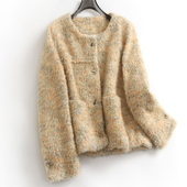 羊毛圈圈呢绗棉加厚防风保暖2024冬小香风大衣短款 长袖 呢外套H306